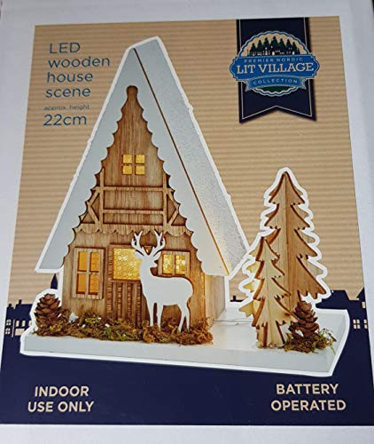 Premier Escena de casa de madera LED de 22 cm, pueblo nórdico de Navidad