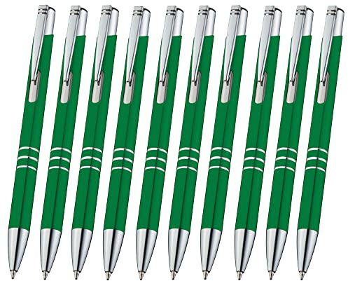 Libetui 10er Set Metall Kugelschreiber Grün – Druckkugelschreiber mit Großraummine, blauschreibend, nachfüllbar, Kulis für Büro, Schule & Alltag