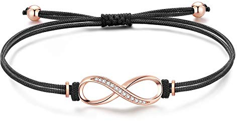 Jrêveinfini Pulsera de infinito para mujeres y niñas, plata de ley 925 con caja de regalo, pulsera de cuerda hecha a mano, ajustable, 14 + 9 cm, 24 cm, Plata de ley, Piedra solar de cobre