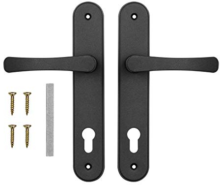 ADGO Ensemble de Poignées de Poignée de Porte pour Une Incrustation de Gâteau éponge de 60 mm, Poignée en Aluminium, Rosace en Acier Enduit de Poudre Galvanisé, Gauche et Droite, Noir