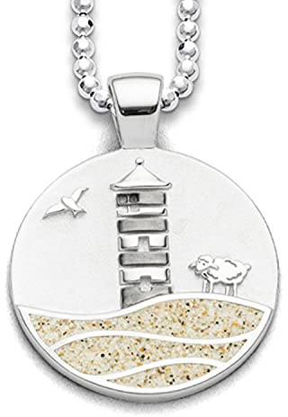 DUR Schmuck Unisex Anhänger Pilsumer Leuchtturm Strandsand, Silber 925/- rhodiniert (P3956)
