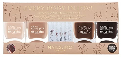 Nails Inc Caught In The Nude Everybody in Love Body Positive Nail Polish And Sticker Set, Pastel, AHA Infused, No Chip, Long Lasting, Quick Dry, Air Dry, Vegan Nail Polish, 14 ML