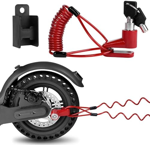 Antivol Trottinette Electrique,Verrou de Frein à Disque, Anti-Vol De Fil d'acier pour Xiaomi M365 Scooter Accessoire Antivol Sécurité(Rouge)
