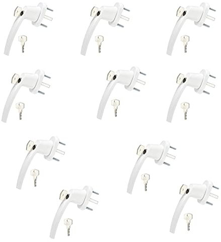 SOTECH 10 piezas Manillas de ventana BRIS (151 x 28,5 x 62 mm) blancas con cerradura incl. 2 llaves cerradura de aluminio