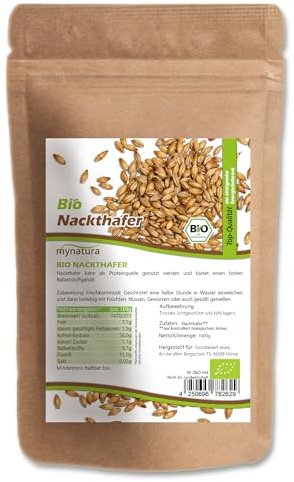 Mynatura Bio Nackthafer I Vorrat I Spelzfrei I Hafer I Vegan I Ganze Körner I Zum Backen I Für Müsli I Naturprodukt I Im Beutel (1000g)