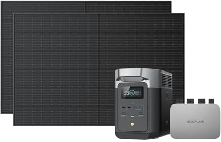 EcoFlow PowerStream Balkonkraftwerk, WLAN netzgekoppelter Mikrowechselrichter 800W, 400W Rigid Solarpanels ×2, 1kWh Delta 2 tragbare Powerstation, App-Steuerung, Energieverbrauchssteuerung