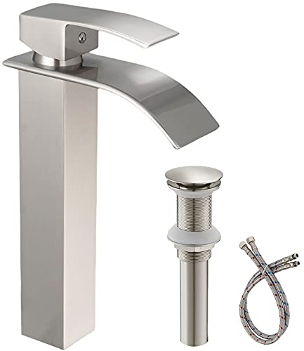 VVHUDA Grifo de baño con Conjunto de desagüe emergente Cascada Monomando Lavabo de 1 Orificio Tazón Alto de latón Macizo con Manguera de Suministro Sin Plomo Bronce aceitado Moderno Small Gift