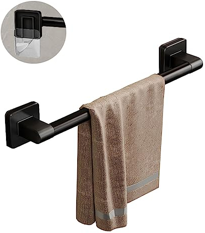 ANMEISH Self Adhesive Towel Rail,40CM Sticky Towel Holder,Anti Rust Stick on Towel Rack, Single Wall Mounted Towel Bars for the Bathroom Kitchen Toilet,Black,Easy to Install without Drilling