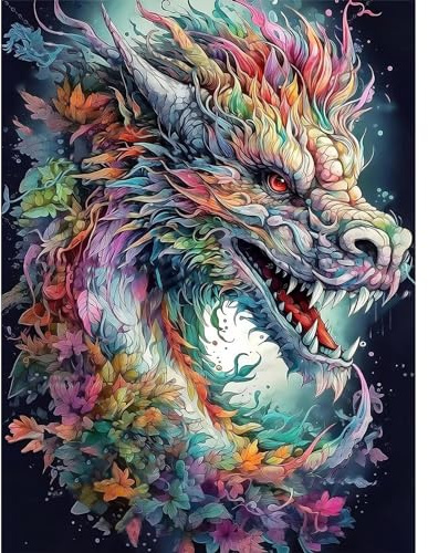 Pujeknm DIY Paint by Numbers for Adults, Dragon Canvas Oil Painting Kit for Adults, Craft Art Painting Kit Acrylic Pigment Drawing Paintwork for Gift Home Wall Decor 12x16 inch (Without Frame)