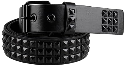 RUILAIBO Nietengürtel, Metall, Punk, Rock, Nietengürtel für Damen/Herren, mit Ösen, Pyramide, Goth, Dark, M Fit Pant 34-39'' （Length 43'')