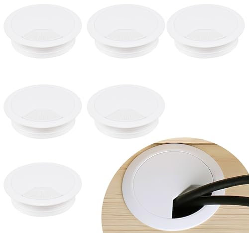 ZYNERY 6 Pcs White Desk Grommet Desk Cable Hole 80mm Desk Cable Grommets Round Organize Cables Office Desk, Home Computer Desk (White)