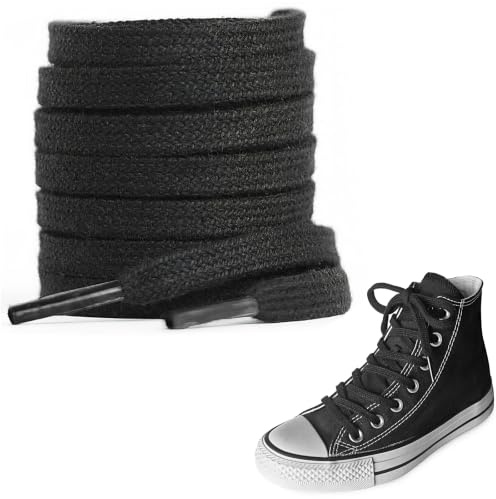 UamGlsob Platta bomullsskor skosnören för sneakers, reservskosträngar premium skosnören för Converse Sportskor, svart, 39/100cm