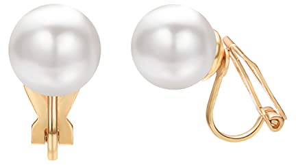 Airokiy Clips Ohrringe Perlen Clip on Ohrringe Gold Ohrclips Damen Ohne Ohrlöcher Edelstahl Hypoallergene Schmuck Perlenohrringe mit Clips für Frauen