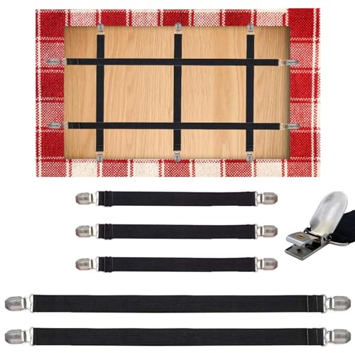 TAKUZA Tischdeckenklammern 5 Stück, Tischklammern Outdoor, Tischklammern für Dicke Tische, Elastischer Tischtuchklammern zum Befestigen von Tischdecke, Laken, Bett, Matratze oder Sofabezüge(Schwarz)