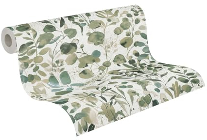 A.S. Création Carta da parati in tessuto non tessuto, motivo floreale, verde, blu, bianco, 396971-10,05 m x 0,53 m, di alta qualità, realizzata in Germania