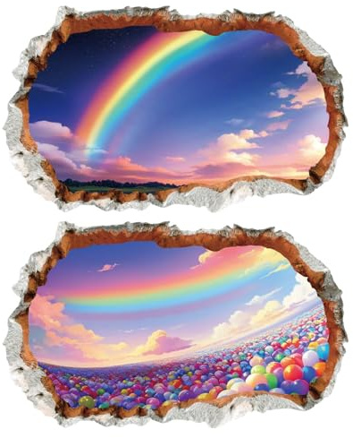 2PCS Wandtattoo Regenbogen 3D Effekt XXL - Ballon Wandaufkleber Wandsticker Wanddeko Geschenk für Mädchen Babyzimmer Kinderzimmer Schlafzimmer Jungenzimmer Mädchenzimmer Große 580x1000mm