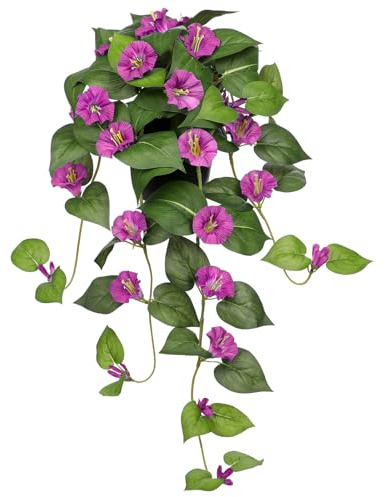 Briful Künstliche Hängepflanze mit Blüten – Rosa Prunkwinde (Morning Glory) im Topf, 65 cm Lang – Kunstpflanze Wie Echt für Innenbereich – Deko für Wohnzimmer, Balkon & Büro
