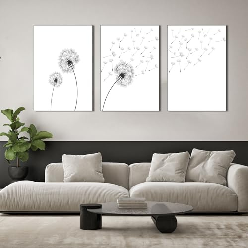 WZXGHE Pusteblume Bilder Leinwand,Aesthetic Blume Schwarz Weiß Löwenzahn Poster Set,Moderne Wohnzimmer Schlafzimmer Deko Bilder,Ungerahm (C, 3x40x60cm)