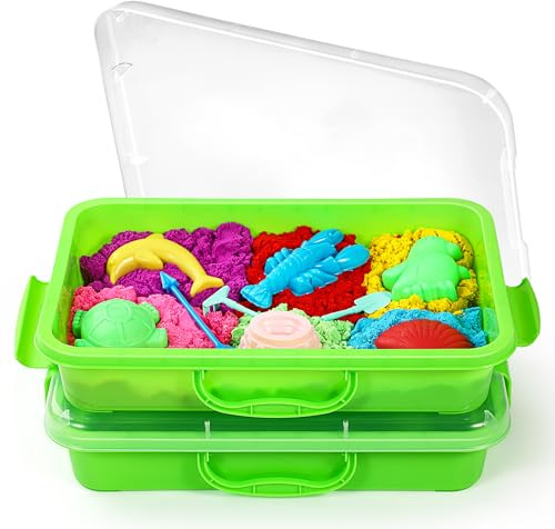 Sandkasten Sensory Bin mit Deckel und Griff, Portable Sensory Sandbox Container für Kinder, Kunststoff Aktivität Tray für Kleinkinder - (2 Stück grün)