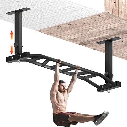 HWOOUSA Kraftig väggmonterad/takmontering pull up-stång – justerbar och multigrepp haka upp stång för inomhus- och utomhusträning, stöder till 272 kg