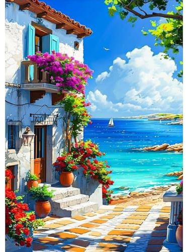 BOWETILE 5D DIY Diamond Painting Kit Completo, Vista al Mar Pintura de Diamante, DIY Cristal Pintura de Diamante para Adultos, Kit de Pintura de Diamante para Adultos, Decoración de Pared 30x40 cm