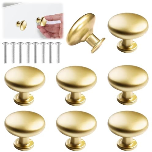 HTRTRR Pomelli rotondi dorati per cassetti – Set da 8 maniglie vintage in lega di zinco, pomelli antichi per mobili, armadi e comò, stile retrò con viti, resistenti e antiruggine