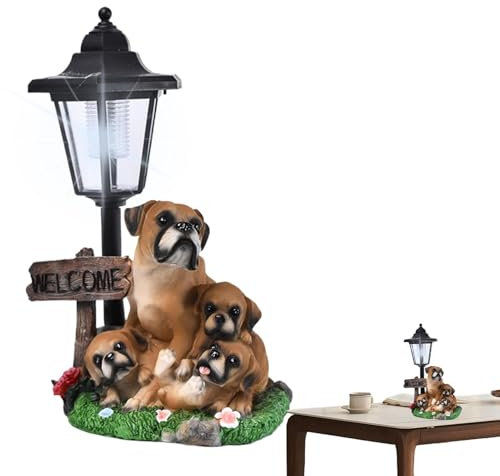 Zibeem Statue de Jardin pour Chien avec lumière, Sculpture de Chien d'extérieur,Figurine d'art de Jardin avec lumière Solaire - Figurine de Collection, décoration Animale pour Balcon, Patio, Ornement