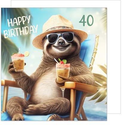 Edition Seidel Premium quadratische Glückwunschkarte zum 40. Geburtstag mit Umschlag. Geburtstagskarte Happy Birthday Billet Karte für Mann Frau Freund Freundin Faultier Drink lustig (GQ390 SW025)