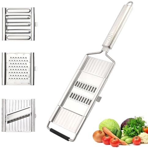 Multi Purpose Fruit & Vegetable Slicer, Shoptice 4 in 1 Multi-Purpose Vegetable Slicer Cuts Set, Handheld Stainless Steel Shredder Cutter Grater with 4 Adjustable Blades for Vegetable (4 Blades)