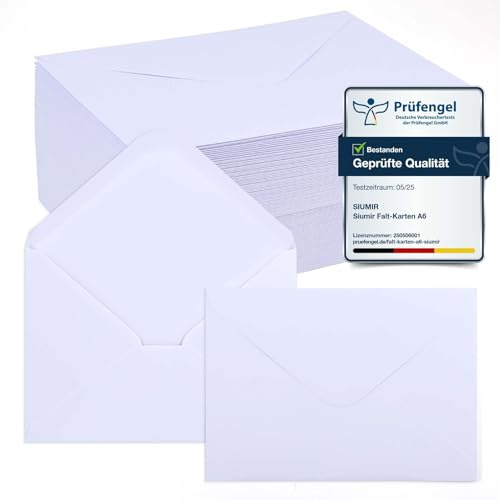 110x Siumir Briefumschläge DIN B6 (17,6x12,5 cm) - Premium Kuverts in Weiß mit spitzer Klappe - 120 g/m² Hochwertiges Papier - Für Dokumente, Einladungen & Grußkarten
