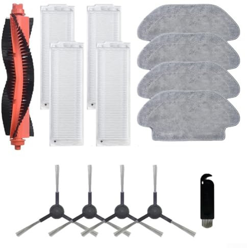 Hauptbürste Seitenbürsten Filtermopp-Set, kompatibel mit Kärcher RCV 3 Kehrmaschine, 1 Hauptbürste + 4 Filter + 4 Seitenbürsten + 4 Wischtücher + 1 Reinigungsbürste