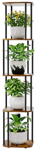 Bamworld Tall Plant Stand Indoor, Corner Plant Shelf for Multiple Plants, 5 Tier Metal Flower Pot Stands for Patio Garden Balcony Living Room Bedroom