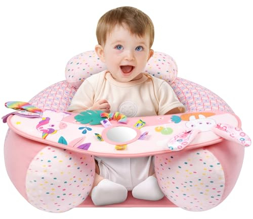 Alaoo Asiento Inflable para Bebé, Asiento Portátil, Asientos Inflable para, Imprescindible para Bebé, Adecuado para 3-36 Meses, con Bandeja Juego Extraíble, Uso Interior y Exterior, Rosa
