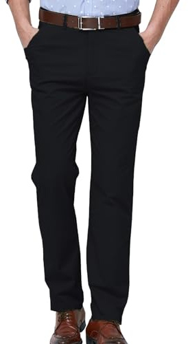 Pantalon chino pour homme en coton - Coupe décontractée - Jambe droite - Pantalon de travail décontracté - Pantalon d’été - Pantalon de bureau - Pantalon de loisirs - Extensible - Vêtement de travail