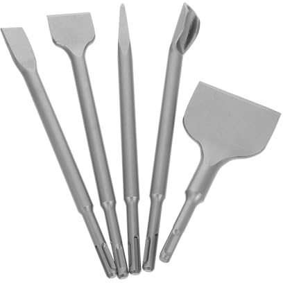 Set in Acciaio al Cromo di Scalpelli per Calcestruzzo 5 Pezzi | Rimozione di Piastrelle e Lavoro su Cemento, Design Preciso e Resistente All'usura, Formato Compatto e Portatile