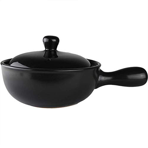 SUNMME Cacerola de cerámica Redonda Resistente al Calor, Olla de Barro con Tapa y asa, Utensilios de Cocina saludables para cocción Lenta, Color Negro Caliente, 0.63 Cuartos
