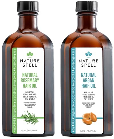 Nature Spell Hair Growth Duo with Rosemary & Argan Oils, Vegan, 150ml Each | Pre-Diluted Oil Set to Strengthen Hair and Nourish the Scalp, for All Hair Types, Pack of 2
