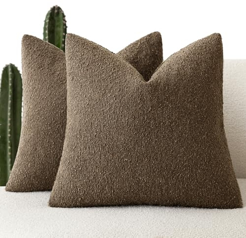 Foindtower Bouclé-Kissenbezüge, strukturiert, einfarbig, neutral, weich, dekorativ, für Couch, Stuhl, Sofa, Schlafzimmer, Wohnzimmer, Heimdeko, 41 x 41 cm, 2 Stück, Schokolade