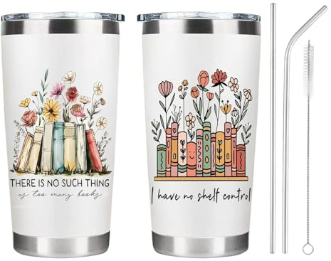 Geschenk für Buchliebhaber, Trinkflasche mit Strohhalm, Trinkbecher mit Deckel und Strohhalm, Zwei Strohhalme und Eine Strohhalmbürste, Geschenke für Leser, Freunde und Familie, Edelstahl Kinderbecher
