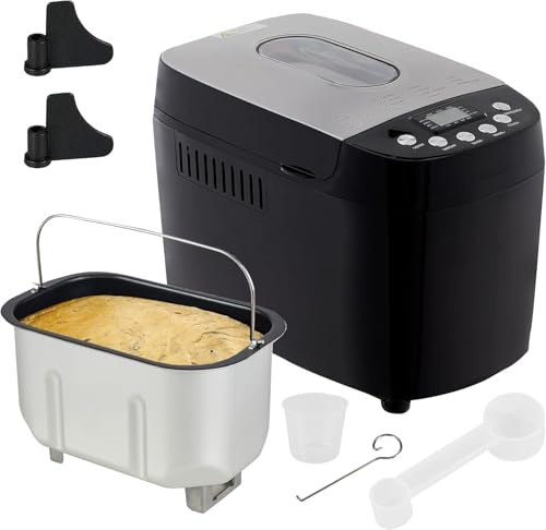 Máquina automática de pan de acero inoxidable de 850 W con cubierta de visualización, 15 menús preprogramados, incluyendo sin gluten, temporizador de 15 horas, 60 minutos de mantenimiento del calor