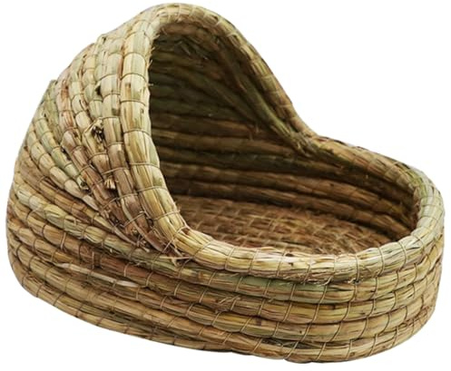 DOITOOL Cueva para Mascotas Tejida Paja Natural, Lecho Ecológico y Juguete Masticable, Nido Cómodo para Conejillos De Indias, Hámsteres y Pequeños Roedores En Verano