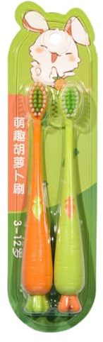 Fuuxtci Cepillo De Dientes Infantil | 2 Unidades Divertidos Cepillos Con Forma De Zanahoria - Cerdas Cuidado de Encías y Cepillado para Bebés a Partir de 3 Años Niños y Niñas