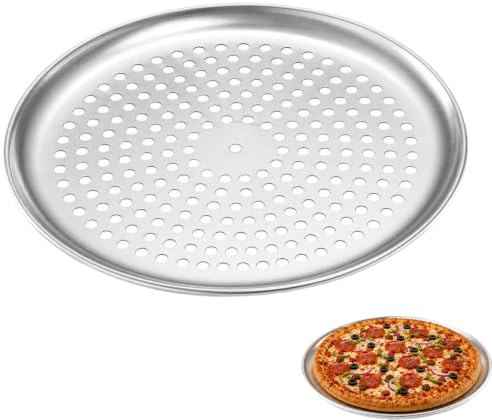 Zerodeko Stainless Steel Pizza Tray 23cm (9in) Perforated Oven Pan | Round Crisper Baking Plate with Large Holes for Airflow Under Pizza Flatbread Pastry and Oven Snacks