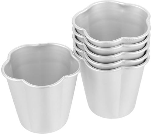 DEARMAMY 6 Moldes para Tartaletas Grandes de Aleación de Aluminio, Mini Moldes para Postres Forma de Flor, Resistentes a Altas Temperaturas, Reutilizables, para Hornear Cupcakes y Pudines