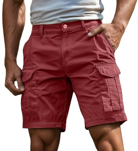 Short Cargo Homme Décontracté Coupe Ample Uni Poches Bermuda Cargo Latérales Fonctionnelles Fermeture Bouton Passants Ceinture Port Quotidien Loisirs Voyage Short De Sport Randonnée Casual