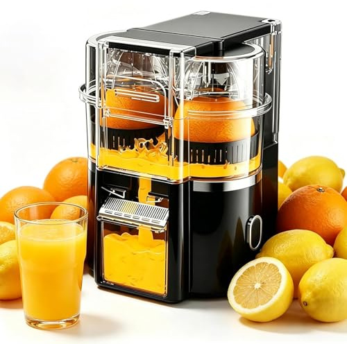 Elektrisk citruspressare med två huvuden med inbyggd skärare, automatisk citronpress, 2-hastighets trådlös juicepress, bärbar presspress för apelsiner, citroner och limefrukter Black