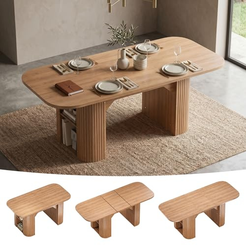 GRAVFORCE Round Dining Table Extendable Wooden Dinner Table 160-200cm Expandable Kitchen Dinner Table for 6-10 Seaters Marble White