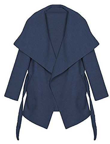 Kendindza Damen Mantel Trenchcoat mit Gürtel Lang Kurz dünner Stoffgürtel S M L XL (XS, Navyblau kurz)