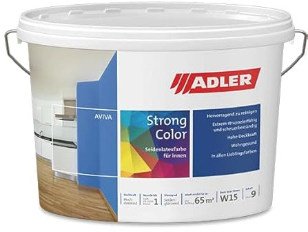 ADLER Aviva Strong-Color - 3 L - Premium Latexfarbe RAL1015 Hellelfenbein - abwaschbare Wandfarbe für Küche, Bad & Flur, extrem strapazierfähig | Hohe Deckkraft, sehr gut reinigungsfähig mit wässrigen Reinigungs- und Desinfektionsmitteln, lösemittel- und weichmacherfrei