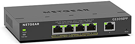 NETGEAR GS305EPP Gestito L3 Gigabit Ethernet [10/100/1000] Supporto Power over Ethernet [PoE] Nero (5PT GE PLUS SWCH W/ HI-PWR POE+ - IN)